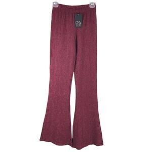 Chaser Red Floral Stretch Lace Pull On High Rise Flare Bell Bottom Pants Legging